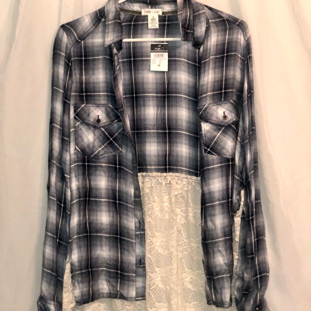 Clover+Scout women’s lightweight plaid and lace Medium RUE 21 NWT